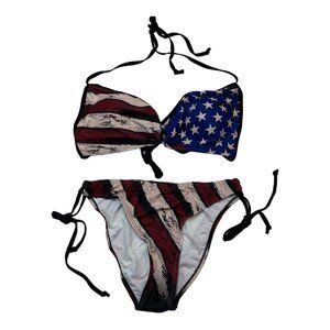 American Flag Bikini Swimsuit  Womens S Distressed Style Cheeky‎ Patriotic USA